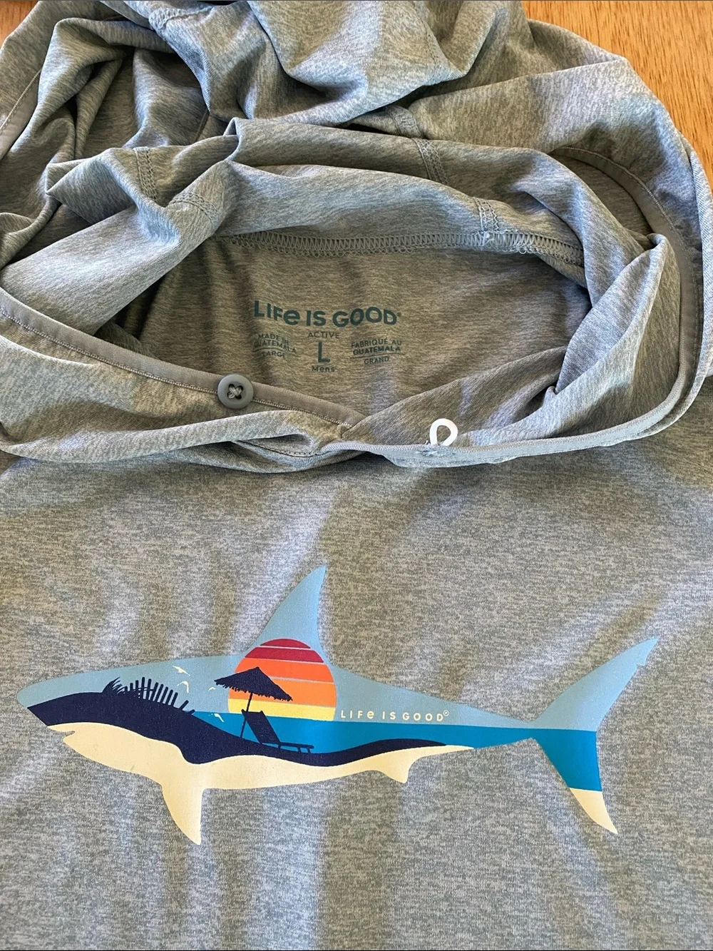 Life is good Heather Gray Hooded Long Sleeve Sunfish Graphic Top - Picture 2 of 2